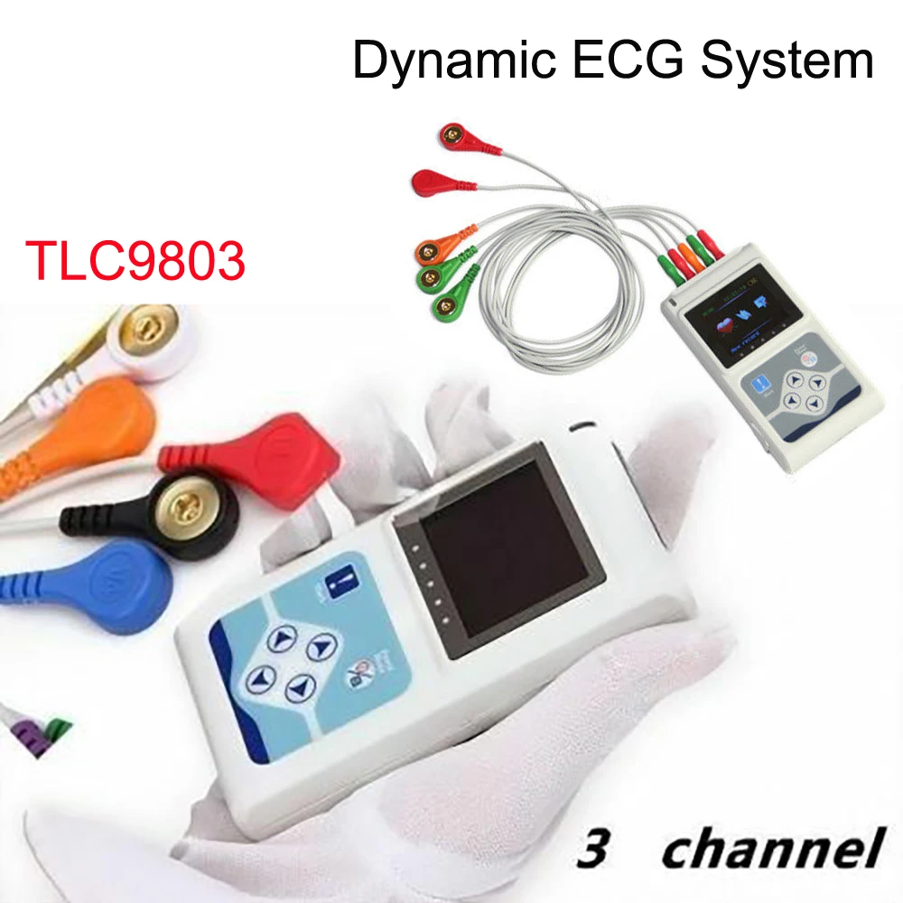  TLC9803 Dynamic ECG Machine Portable 3 Lead Electrocardiograph Handheld EKG Monitor 24 hour HR Anal