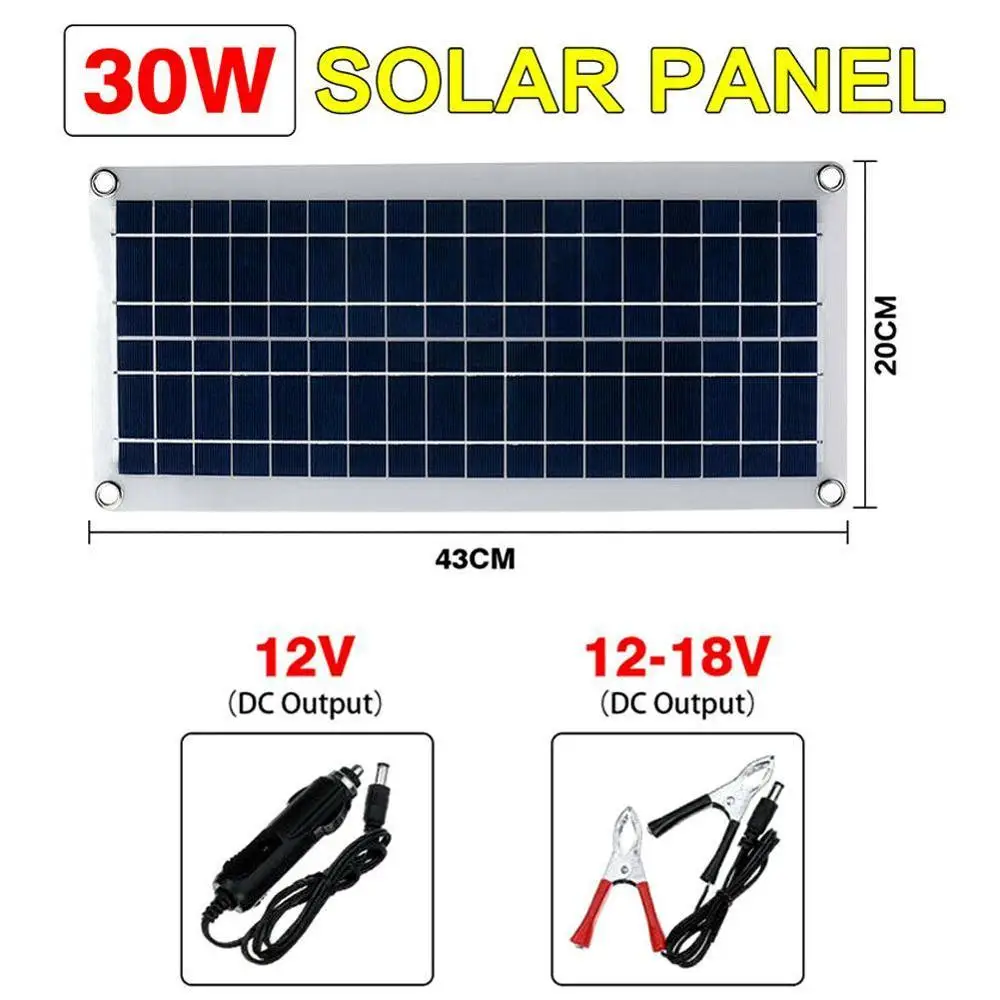 

30W Dual USB 12V Metal frame Solar Panel with Car Charger 10/20/30/40A USB Solar Charger Controller for Outdoor Camping