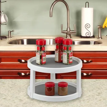 

Plastic Round Two Tier Turntable Desktop Organizer Display Stand for Kitchen Pantry Bedroom AC889