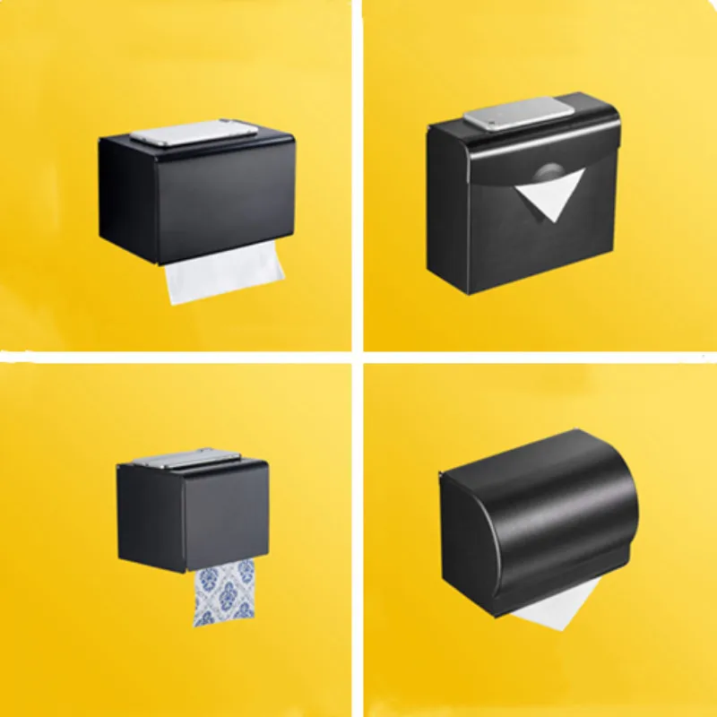 

Hole-Perforated Black Alumimum Toilet Mobile Phone Stand Home Roll Paper Toilet Paper Holder Health Tissue Box