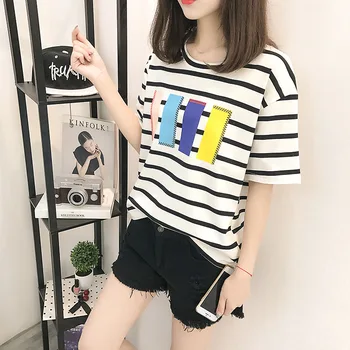 

Women Summer Fashion Casual Style Tee shirt Femme Striped Color Camisetas White