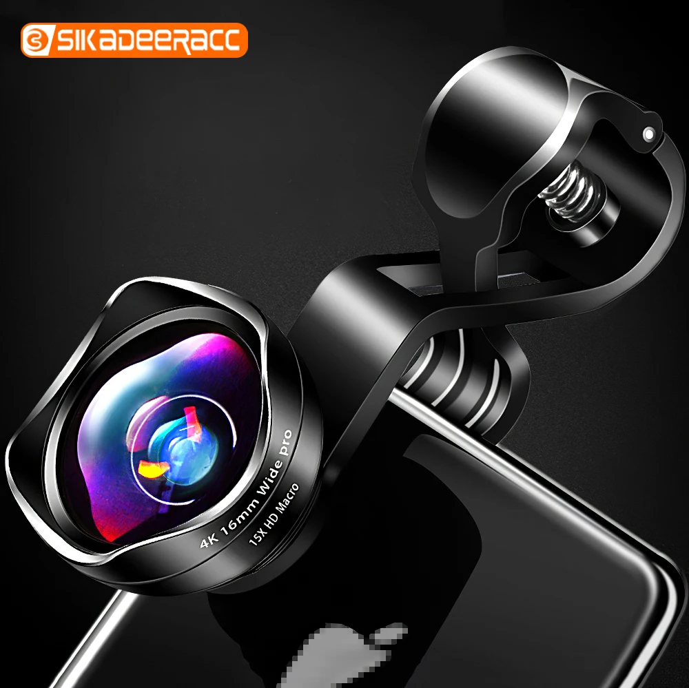 

Universal Clip Moblie Phone Camera Lens Wide Angle Macro Funny 16mm 4K Portable For iPhone 6s XR Samsung Smartphone Accessories