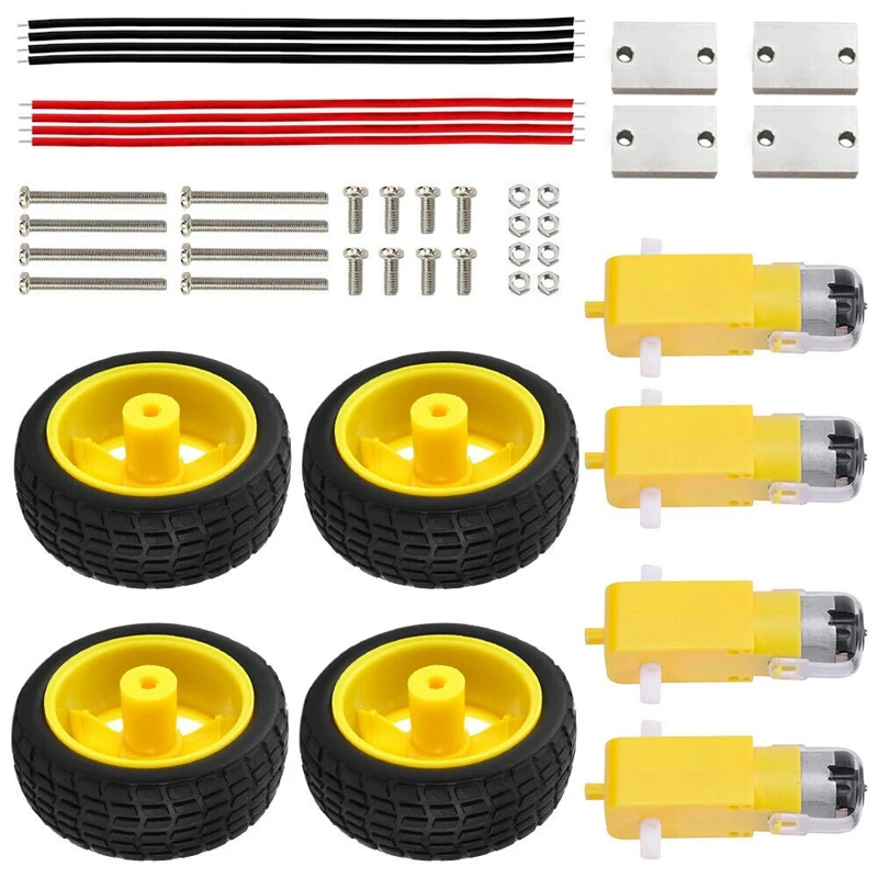 Motor + Pneu Kit para Arduino Engrenagem Roda Faça Você Mesmo Robô Carro Inteligente Elétrica Kit Durável Anti-interferência dc 3v-6v tt Mod. 211866