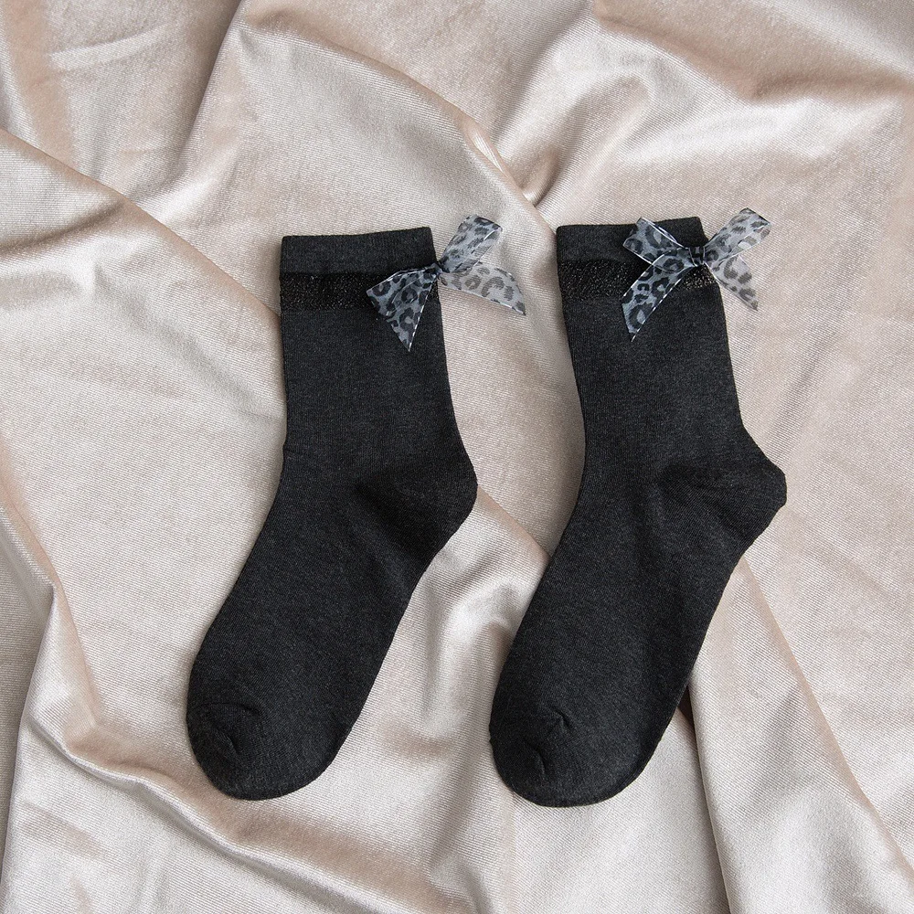 Женские зимние осенние носки с леопардовым принтом и галстуком-бабочкой, новые японские Хлопковые женские носки для женщин, Корейская версия, очень Kawaii 188 - Цвет: 02