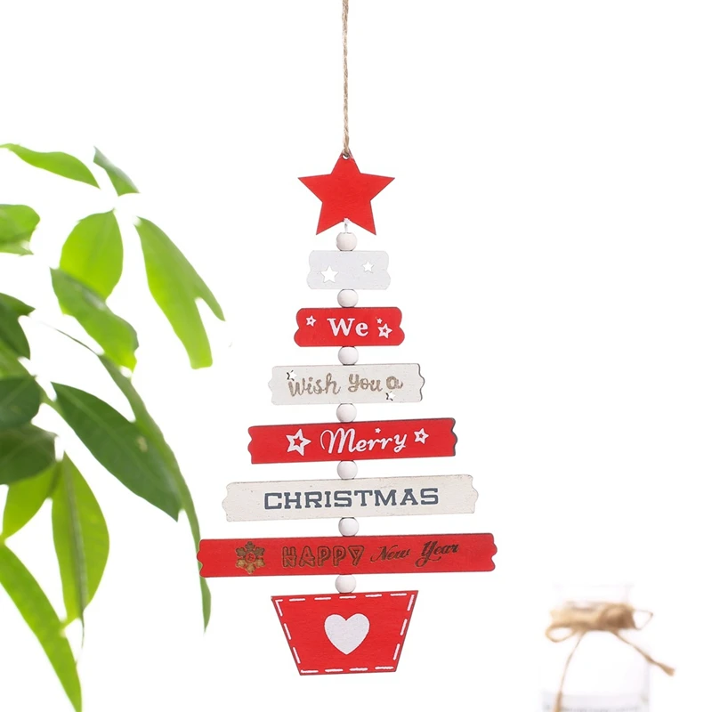 Creative Painted Wooden Christmas Tree Hanging String Christmas Pendant Window Display Ornaments Xmas Party Decors Kids Gift Toy