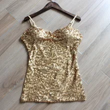 

Sexy Backless Female Tanks Women Floral sequined Party Camis 2021 New Korean Fashion V Neck golden Tops