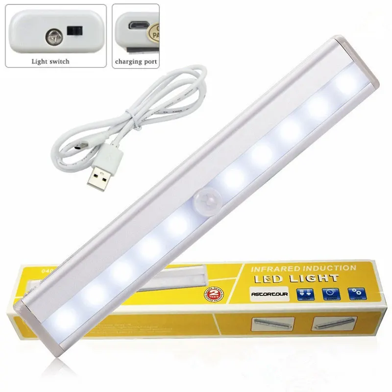 

10 LED Wireless PIR Auto Motion Sensor wall lamp Intelligent infrared Induction wall light USB recharge portable LED light