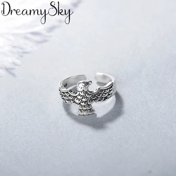 

DreamySky Ethnic Style 925 Sterling Silver Eagle Rings for Women Bridal Wedding Vintage Open Finger Rings Christmas Gifts