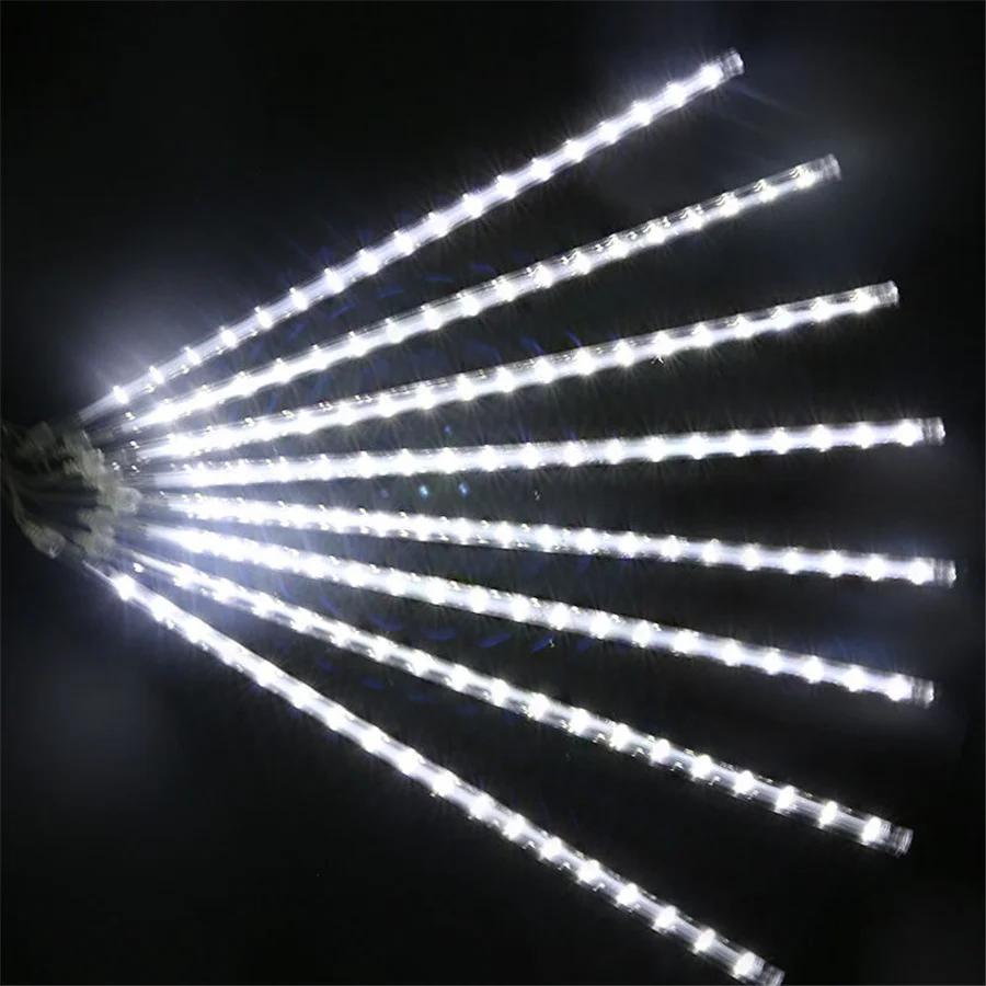 Cadena de luces para jardín con lluvia de meteoritos, 50 cm, 8 tubos, cortina de carámbanos con forma de gota de lluvia para exteriores, luces de hadas navideñas, decoración para árbol de bodas y fies