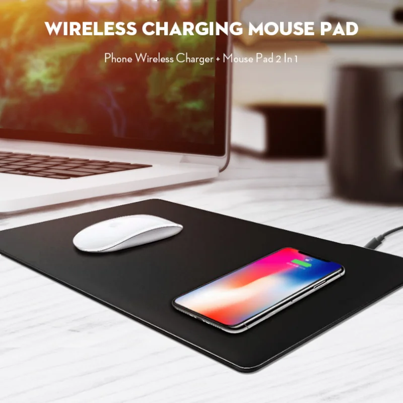 

Mobile Phone Qi Wireless Charger Charging Mouse Pad 2 in 1 Mat PU Leather Mousepad for iPhone 12 Pro Max Samsung xiaomi
