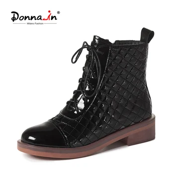 

Donna-in Black Platform Lace-up Ankle Boots Chaussure Femme Autumn Women's Light Boots Genuine Leather Polished Boots Ladies