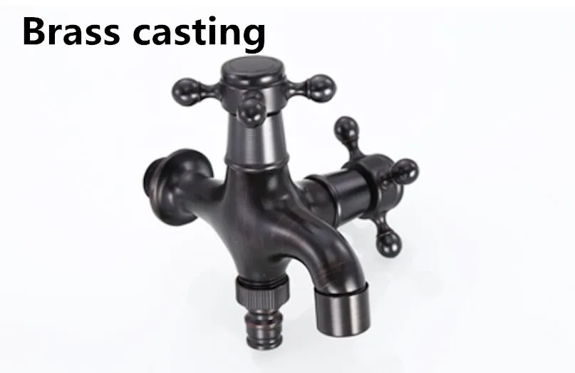 Black Baking Lacquer Washing Machine Dual Use Faucet /Garden Cross handle Water Tap/Laundry Sink Mop Pool Brass Single Cold Tap