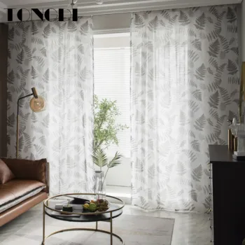 

TONGDI Curtain Tulle Modern Printed Elegant Leaves Tree Floral Decoration For Parlour Window Home For Kitchen LivingRoom Bedroom