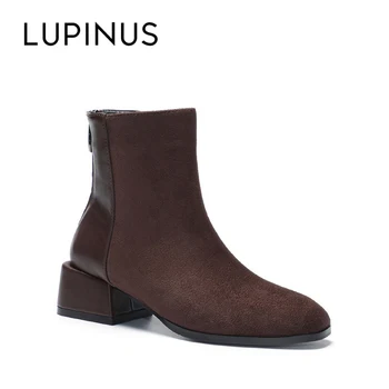 

Lupinus 2020 New Fashion Ankle Boots For Women Chic Chunky Heel Women Leather Boots Brand Design Back Zipper Casual Women Boots