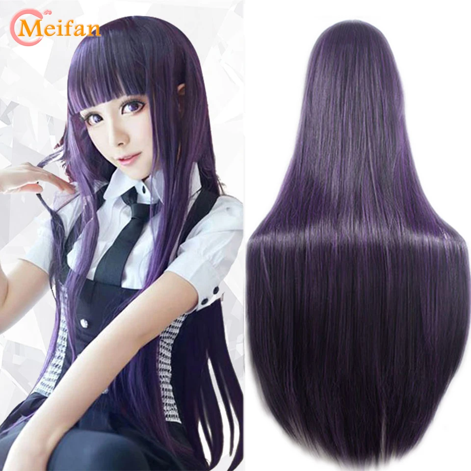 Synthetic Wig MEIFAN Cosplay Anime 100cm Long Straight Heat Resistant Purple Black Natural Hair Cosplay Costume Party Wig synthetic wig halloween wig
