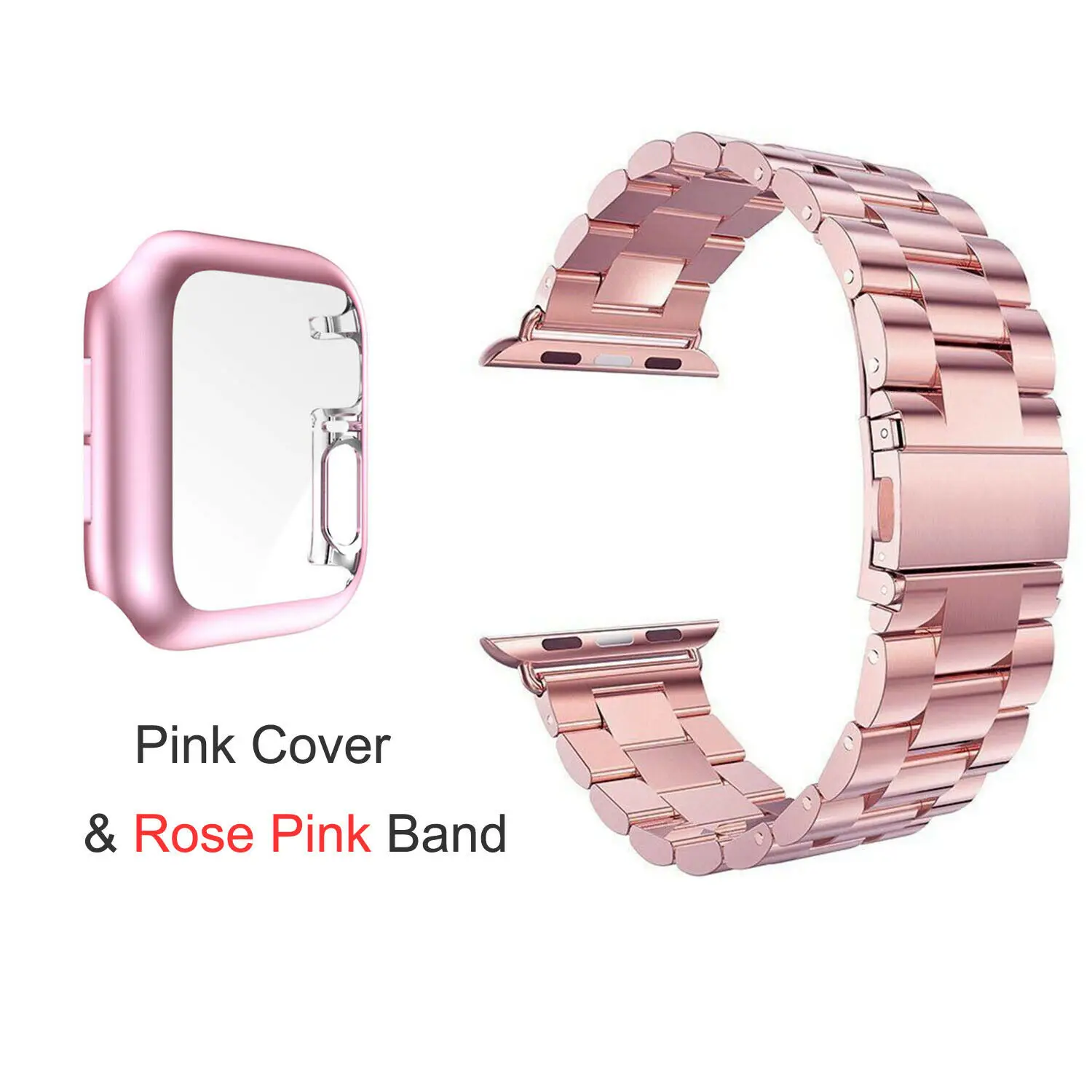 Pink Rose Pink Ремешок для часов из нержавеющей стали 316L для Apple Watch, ремешок серии 5, серия 4, 44 мм, 40 мм, покрытие для iWatch, чехол для браслета, набор - Цвет ремешка: Pink Rose Pink