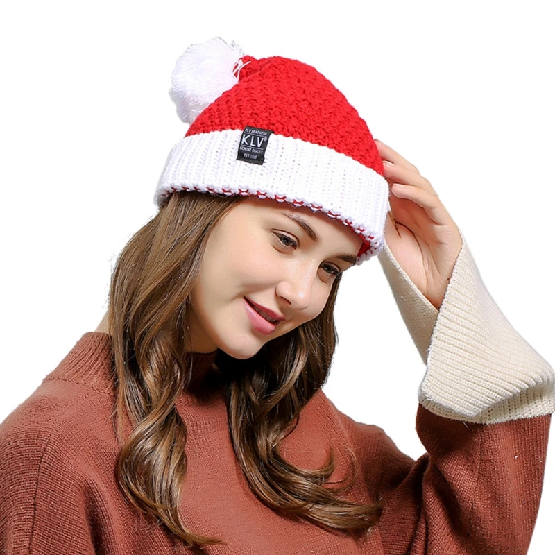 

Winter Warm Santa Claus Hat Acrylic Knitted Patchwork Christmas Party Decor Cap Costume Apparel Accessories Xmas Gift