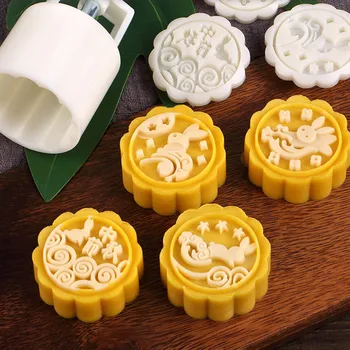

Mooncake Mold Flower Midautumn Festival Hand Press Moon Cake Cutter Molds Set Baking Confeitaria Pastries Cake Decorating Tools