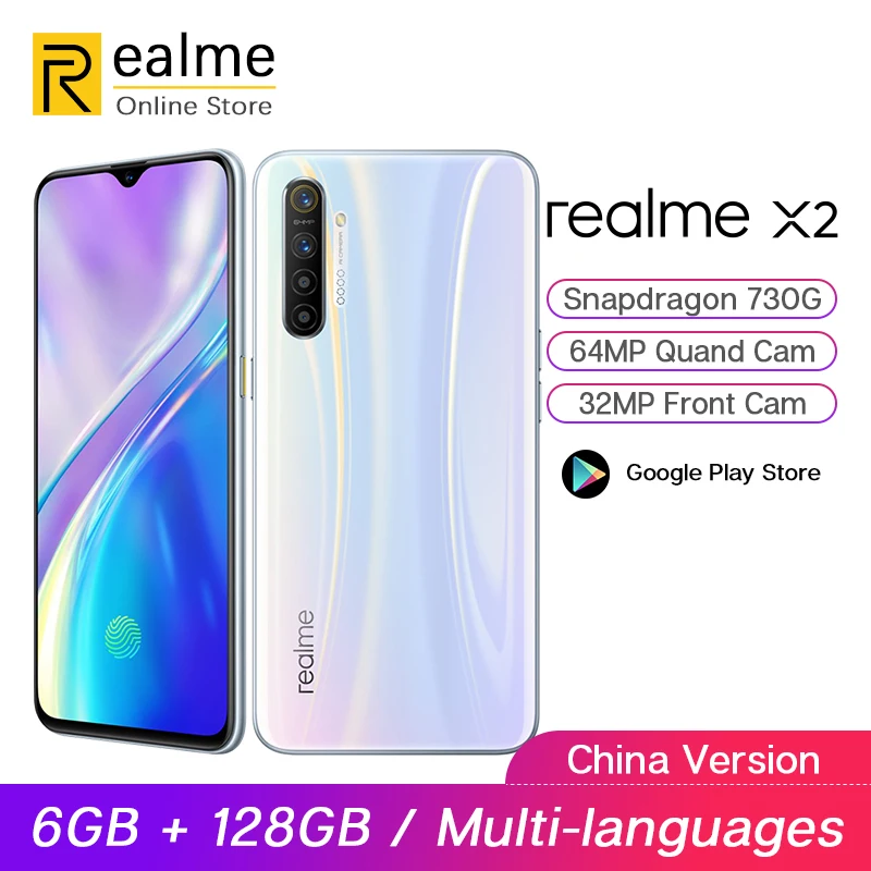 

realme X2 X 2 6GB 128GB Snapdragon 730G Smartphone Octa Core 64MP Quad Cams 6.4'' NFC Cellphone 4000mAh 30W VOOC Fast Charger
