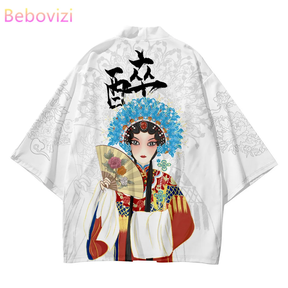 

Chinese Peking Opera Print Plus Size 5XL 6XL Beach Japanese Kimono Streetwear Men Women Cardigan Haori Yukata Harajuku Tops Robe