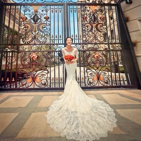 Сексуальное романтическое платье с рукавами,, casamento vestido de noiva renda, свадебное платье русалки с бисером, кружевное свадебное платье русалки