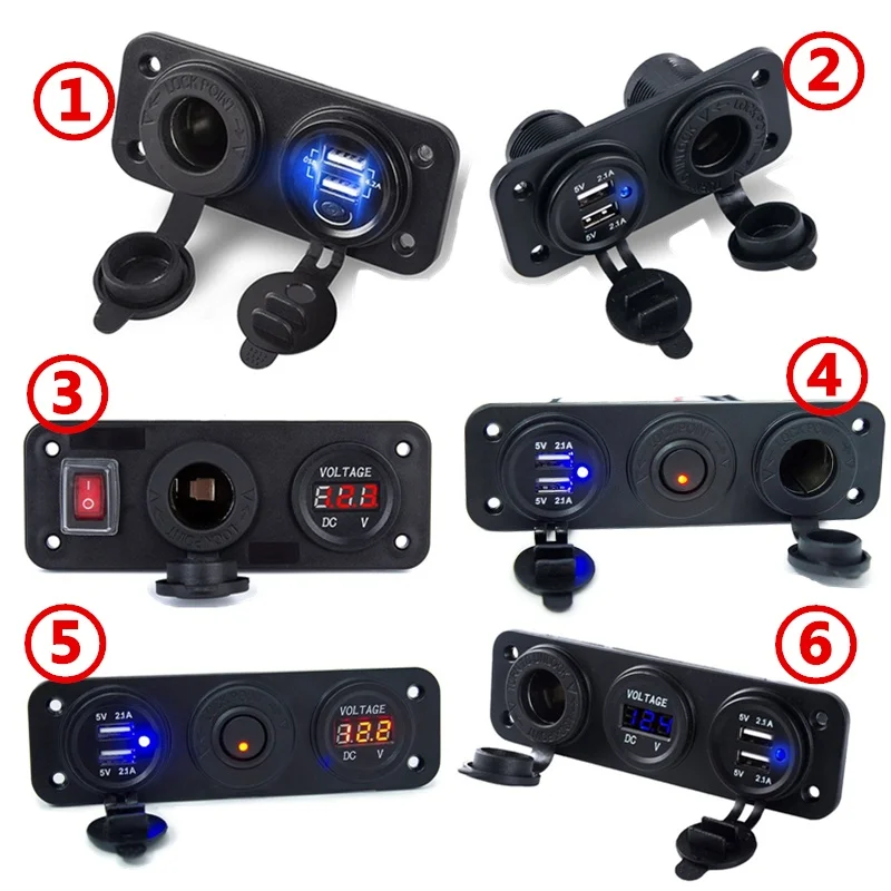 12V-24V Dual USB Charger + Cigarette Lighter +Voltmeter Car Socket with Independent on/Off 2.1+2.1A Fast | Автомобили и мотоциклы