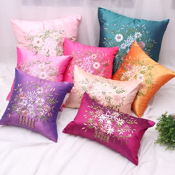

Pastoral Handmade Ribbon Embroidery Cushion Cover Simplicity American Red Purple Pillowcase Decor for Sofa Car Waist Pillowcase