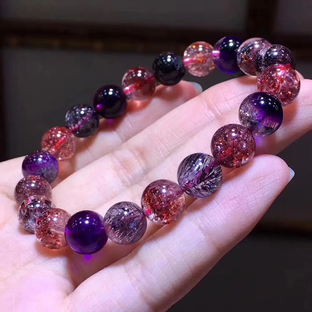 Сертификат натуральный Lepidocrocite КВАРЦ СУПЕР семь 7 рутиловых хрустальные прозрачные круглые бусины браслет 9,7 мм для женщин и мужчин AAAAAA