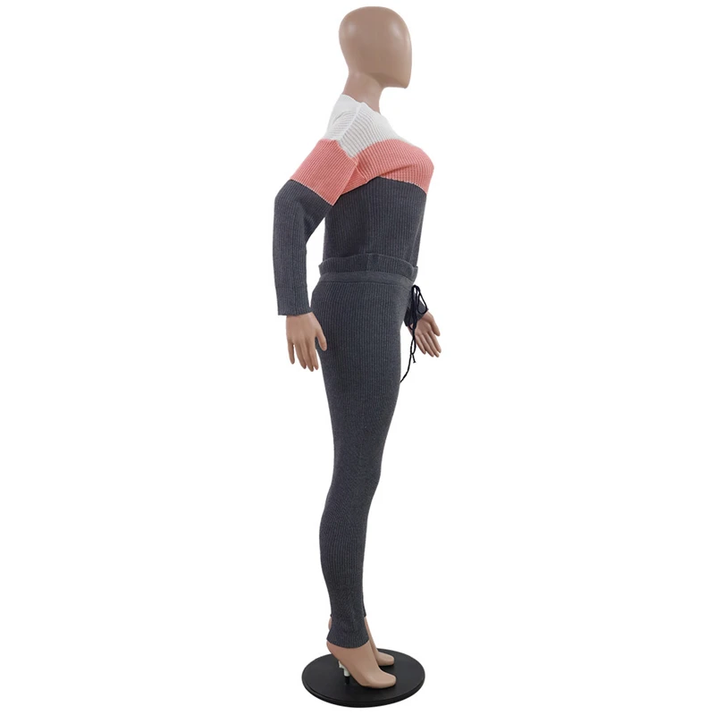 Adogirl свитер в стиле пэтчворк, комплект из двух предметов, Свободный пуловер с круглым вырезом и длинным рукавом, топ, брюки-карандаш, зима, женские повседневные Костюмы