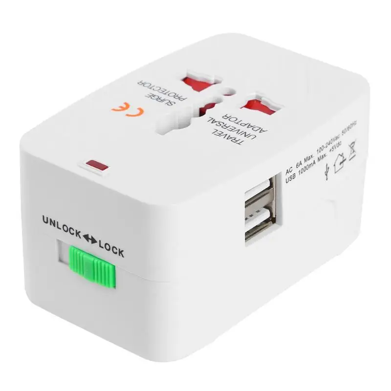 Универсальный переходник с двумя usb-разъемами, многофункциональная дорожная розетка, адаптер с защитой, защитная перегородка, индикатор питания, лампа
