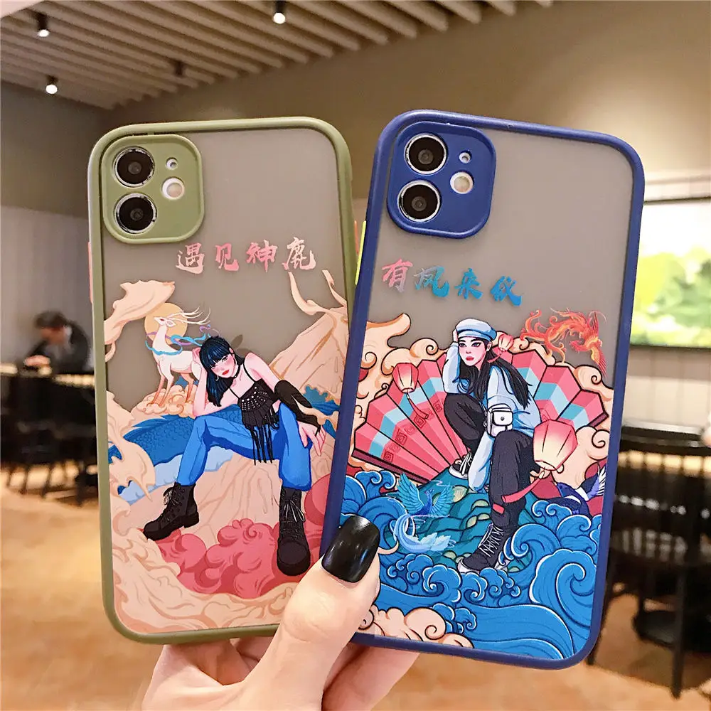Чехол для телефона в китайском стиле iPhone 12 promax 7 8plus X XS XR 11 11promax xsmax стеклянный