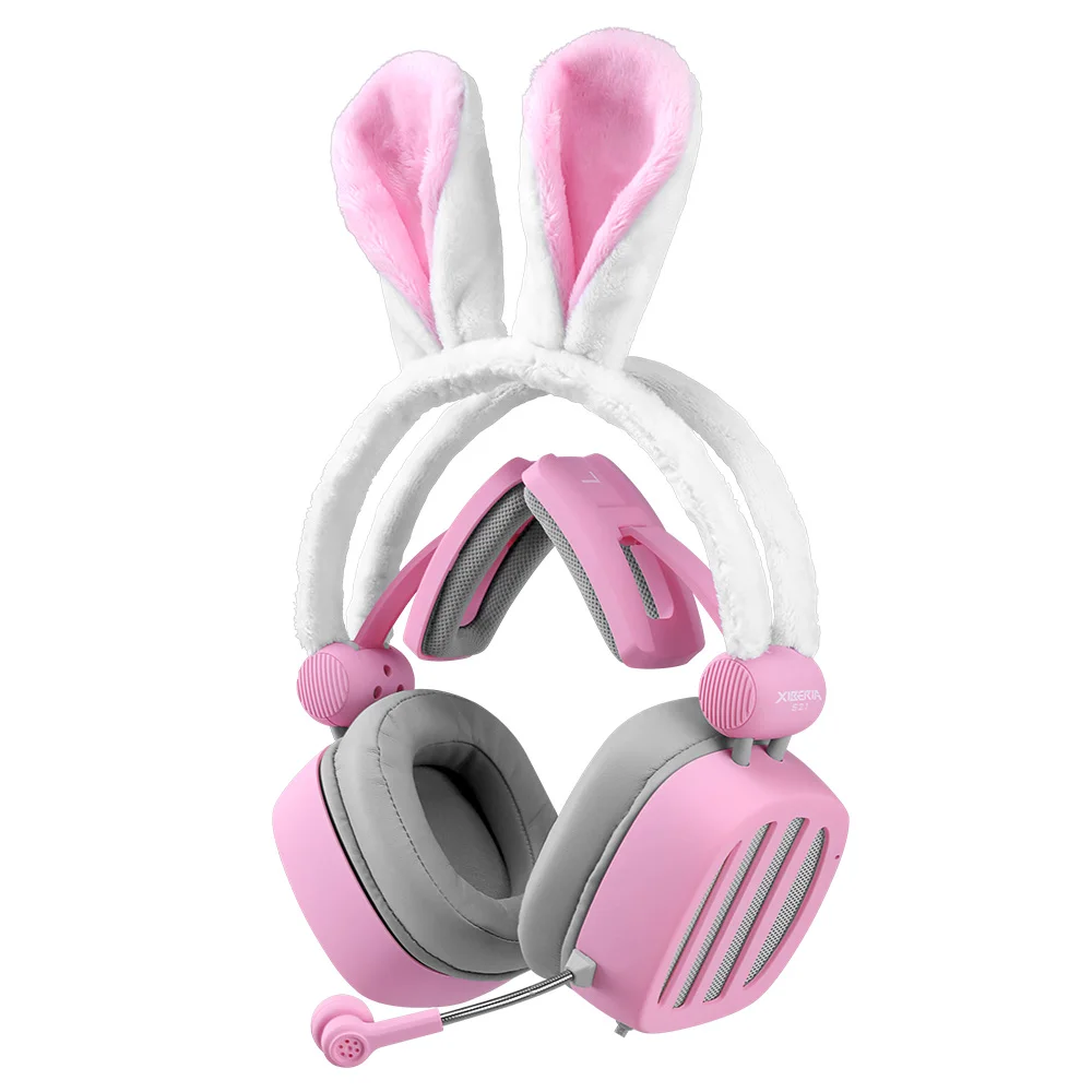 Cute Pink Adorable Rabbit Women Girl Anchor Gaming Headset with