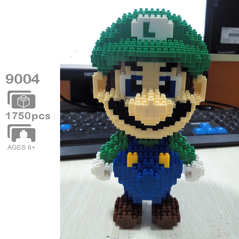 

Cartoon Super Game Mario Building Block 3D Model Green Figure 1750pcs DIY Mini Diamond Blocks Bricks Building Toy for Children