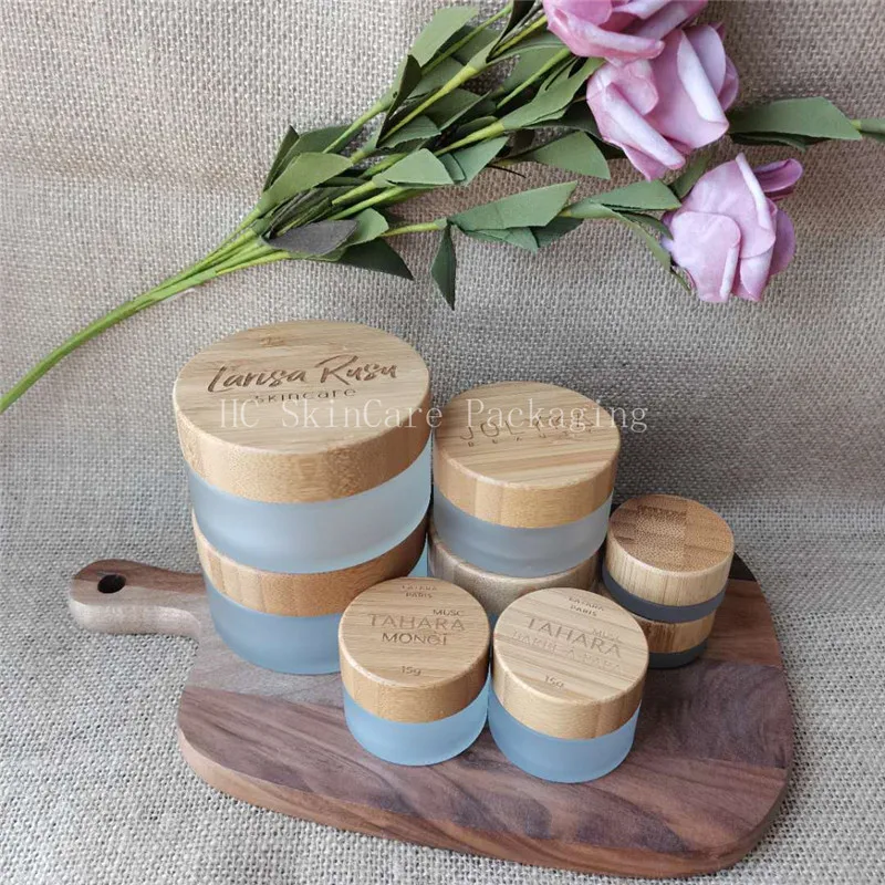 

body cream jar 5g 15g 30g 50g 100g refillable bottle empty cosmetic containers engraving logo bamboo cream cosmetic jar