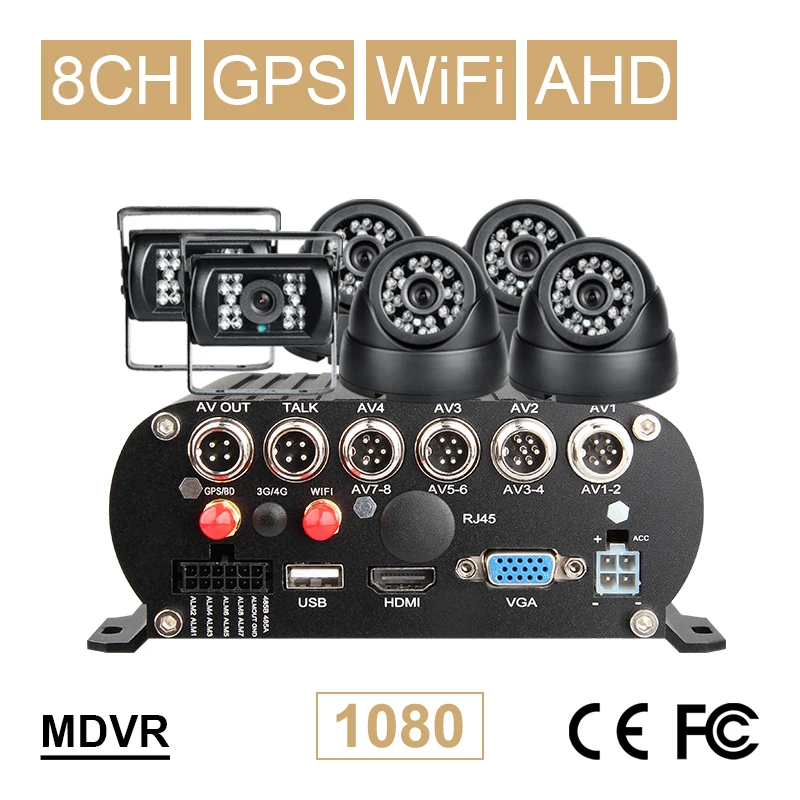 WIFI + GPS 8CH AHD HDD Disco Duro vehículo móvil Dvr con 6 piezas 2.0MP 36 MM cámara HD remoto soft