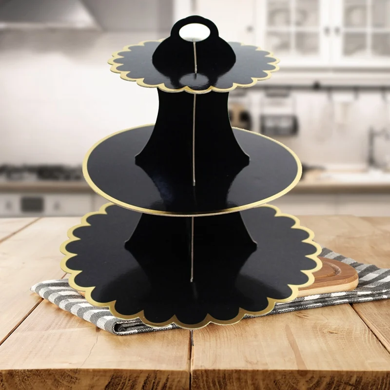 4 Color Gilt Edge Paper Cake Stand Three Layers Round Plate Cupcake Dessert Display Pedestal Wedding Party Decor Accessories