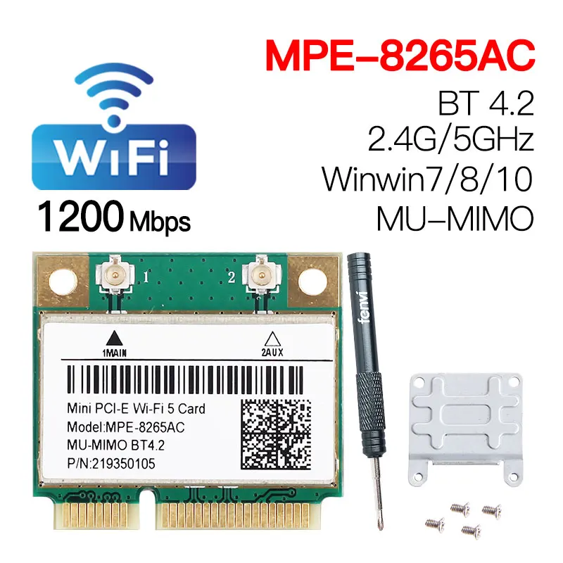 Dual Band Mini PCIE MPE-AC 8265 1200Mbps Bluetooth 4.2 intel 8265 Network Adapter 2.4G/5G For Windows 7/8/10/Linux For PC/Laptop wifi and bluetooth card for pc Network Cards