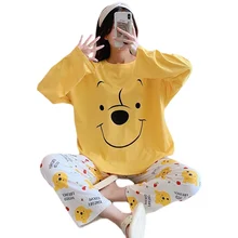 

Disney Winnie the Pooh Pajamas Set Cotton Autumn Winter New Long Sleeve Leisure Sleepwear Women Loose Nightwear Homewear Suit
