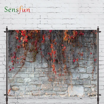 

Sensfun photographic background autumn Brick wall red flower withered photo studio photocall printed shoot prop decor fabric
