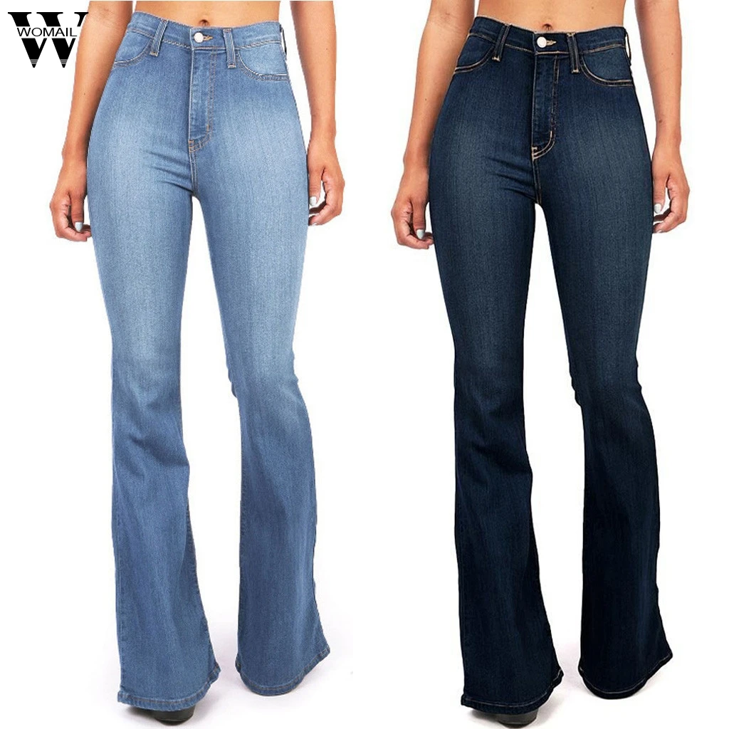 

Womail Wide Leg Pants Women Mom Skinny Jeans Casual High Waist Trousers Flared Pants With Button Pockets Zipper New Female Jeans