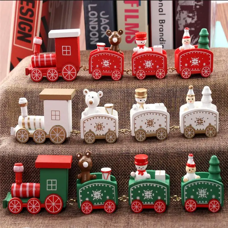 Рождественское украшение для дома, Рождественский поезд, расписанный Деревянный Санта/медведь, детские игрушки, подарок, подарки на год, праздничная атмосфера, домашний декор