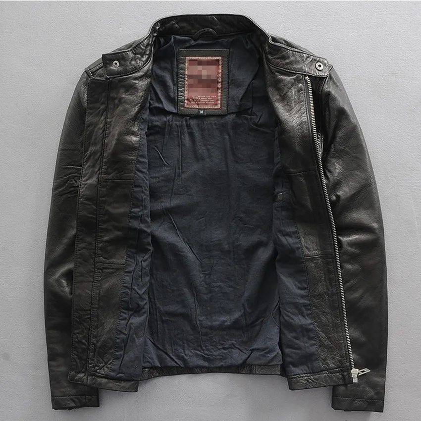 

Classic genuine men super soft sheepskin short slim fit wind jacket black limited edition men's leather coat thin