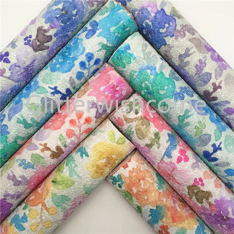 Ткань Glitterwishcome 21x29 см Размер A4 Цветочная искусственная кожа виниловая ткань с
