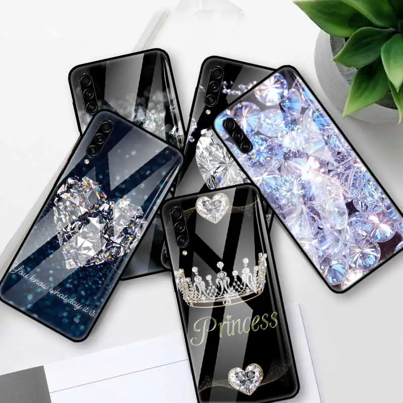 

Queen Diamonds Print Glass Case For Samsung Galaxy A70 A50 A40 A30 A20 S A10 A91 J4 J6 Plus A51 A71 Tempered Phone Coque Cas