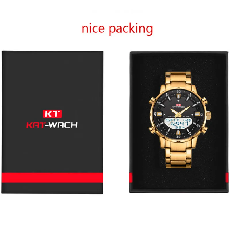 2021 Gold Wrist Watch Men Top Brand Waterproof Sports Digital Watches LED Steel Military Quartz Watch For Men Wristwatch Relogio 