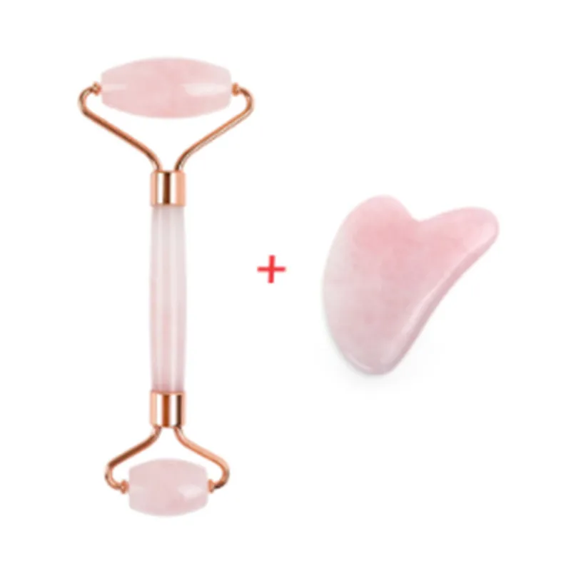 Pink Heart Scraper Розовый КВАРЦЕВЫЙ роликовый массажер для похудения, инструмент для лифтинга, натуральный нефрит, роликовый камень для лица, набор для ухода за кожей, подарок на день рождения - Цвет: Pink Heart Scraper