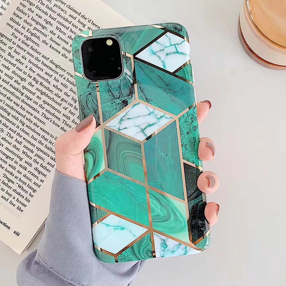 Dark Green Покрытие геометрический мраморный чехол для iphone 7 XR 11 Pro Max чехол для iphone X XS Max 8 7 6 6S Plus чехол для телефона силиконовый мягкий чехол - Цвет: Dark Green