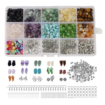 

1 Set DIY Accessories Irregular Chips Stone Beads Kit With Ear Wire Pendants Set For DIY Crafts Jewelry Dropshipping
