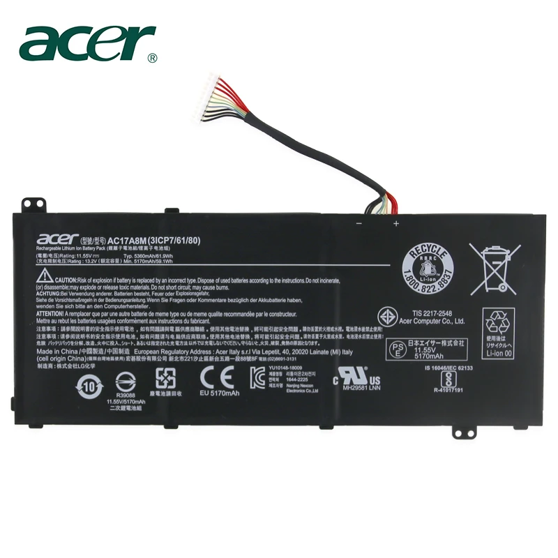 Оригинальная батарея для ноутбука acer 3ICP7 Spin SP314 SF314 AC17A8M 11,55 V 5360mAh 61.9Wh