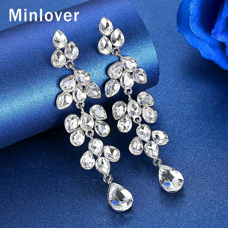 

Minlover Cute Crystal Silver / Pink / Gold Color Drop Earrings for Women Engagement Wedding Dangle Earring Bridal Jewelry EH1627